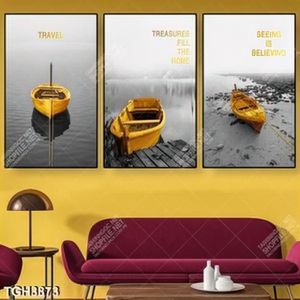 Tranh ghép thuyền và thác nước