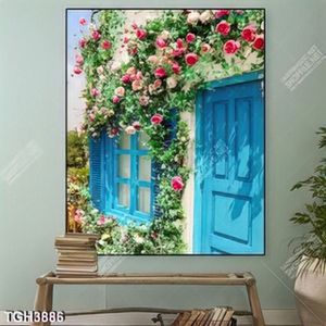 Tranh ghép nhà và hoa hồng dây leo