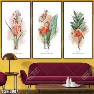 Tranh ghép 3 tấm chim hồng hạc và hoa thiên điểu