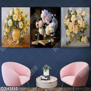 Tranh ghép sơn dầu 3 bình hoa