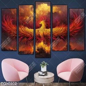 Tranh ghép 5 tấm phượng hoàng lửa