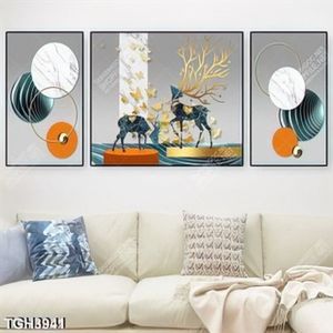 Tranh ghép 3 tấm hươu và họa tiết đẹp