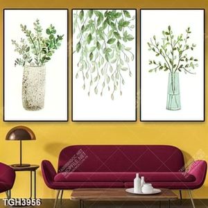 Tranh ghép 3 tấm bình hoa và lá cây