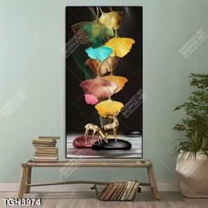 Tranh khổ dọc đôi hươu và lá