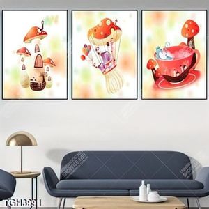 Tranh ghép 3 tấm nhà nấm