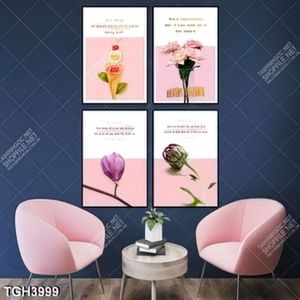 Tranh ghép 4 tấm hoa cúc và hoa hồng