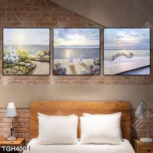Tranh ghép 3 tấm sơn dầu phong cảnh trên sông