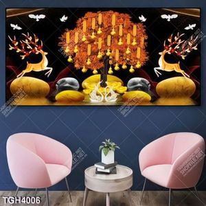 Tranh ghép hươu và cây tài lộc