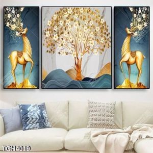 Tranh ghép 3 tấm cây và hươu