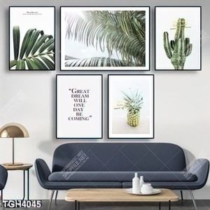 Tranh ghép 5 tấm lá cây và cây xương rồng