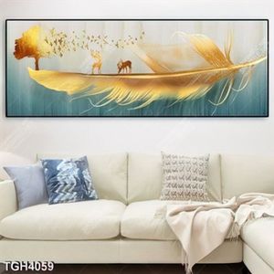 Tranh ghép lông vũ và hươu gold
