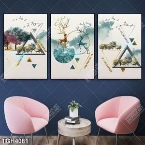 Tranh ghép 3 tấm hươu và hình học nghệ thuật
