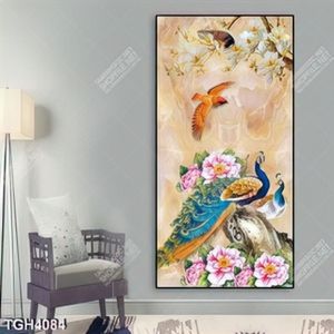 Tranh ghép đôi công và hoa mẫu đơn