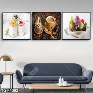 Tranh ghép 3 tấm cà phê và kem