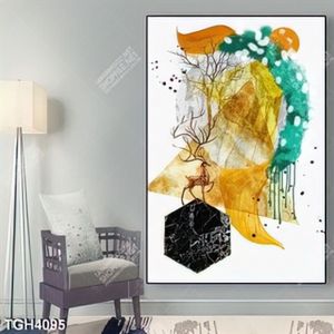 Tranh ghép hươu và hình học trừu tượng