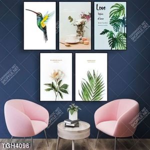 Tranh ghép 5 tấm chim và lá cây