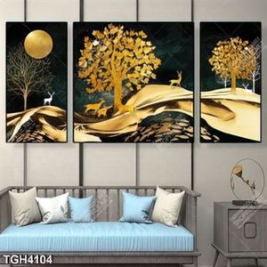 Tranh ghép 3 tấm hươu và cây vàng đẹp