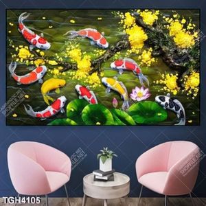 Tranh sơn dầu cá chép và hoa mai