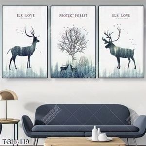 Tranh ghép 3 tấm hươu nghệ thuật