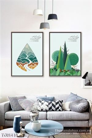 Tranh ghép ngọn núi và những cái cây