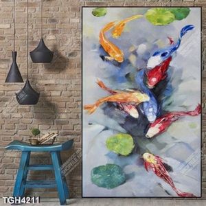 Tranh sơn dầu cá chép và hoa Sen