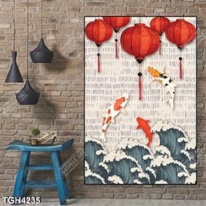 Tranh ghép đèn lồng và cá Koi