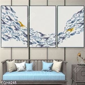 Tranh ghép 3 tấm vẽ màu đàn cá