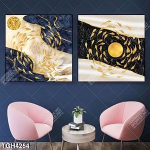 Tranh ghép 2 tấm đàn cá hội tụ với trăng