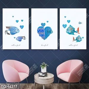 Tranh ghép 3 tấm cá trang trí phòng đẹp