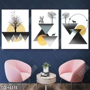 Tranh ghép 3 tấm cây và hình họa nghệ thuật