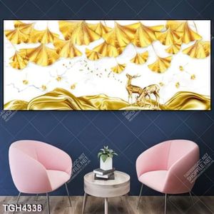 Tranh ghép lá và hươu gold