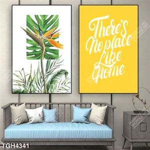 Tranh ghép 2 tấm lá và hoa thiên điểu