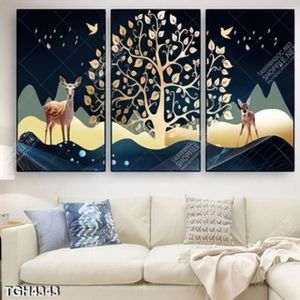 Tranh ghép 3 tấm nai và cây gold
