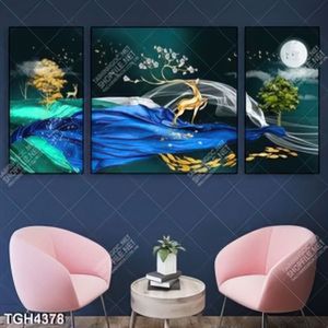 Tranh ghép 3 tấm hươu và sóng