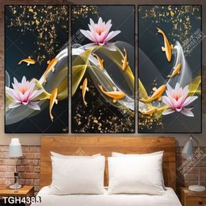 Tranh ghép 3 tấm cá và hoa Sen