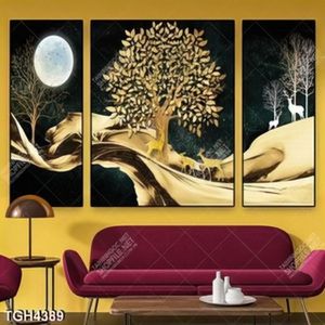 Tranh ghép 3 tấm hươu và cây vàng