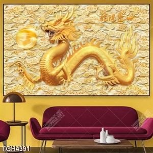 Tranh ghép rồng vàng và mây