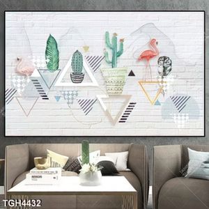 Tranh ghép cây xương rồng và hồng hạc