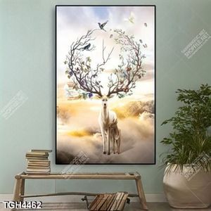 Tranh ghép hươu mẹ và hươu con in kính đẹp