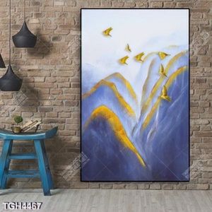 Tranh sơn dầu núi và đàn chim gold