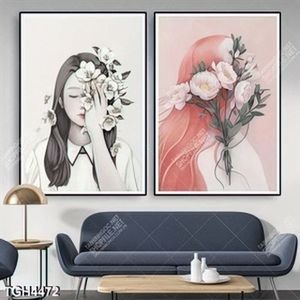 Tranh ghép 2 tấm thiếu nữ và hoa