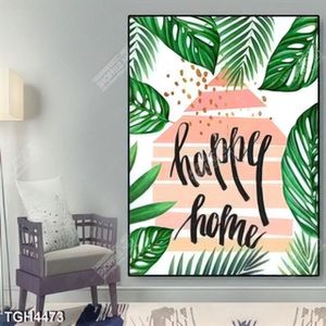 Tranh ghép lá cây và chữ happy home