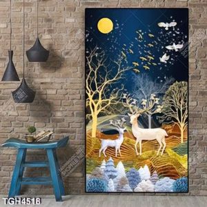 Tranh ghép đôi hươu và cây rừng