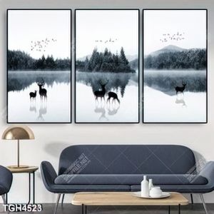Tranh ghép 3 tấm rừng cây và hươu