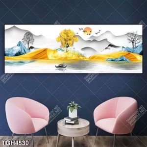 Tranh ghép khổ ngang núi gold và thuyền