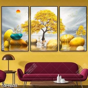 Tranh ghép 3 tấm cây và hươu