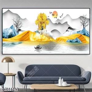 Tranh ghép núi và dòng sông in canvas