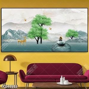 Tranh ghép sơn dầu hươu và cây