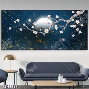 Tranh ghép hoa đào và ánh trăng in kính đẹp