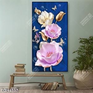 Tranh ghép hoa nền lụa xanh